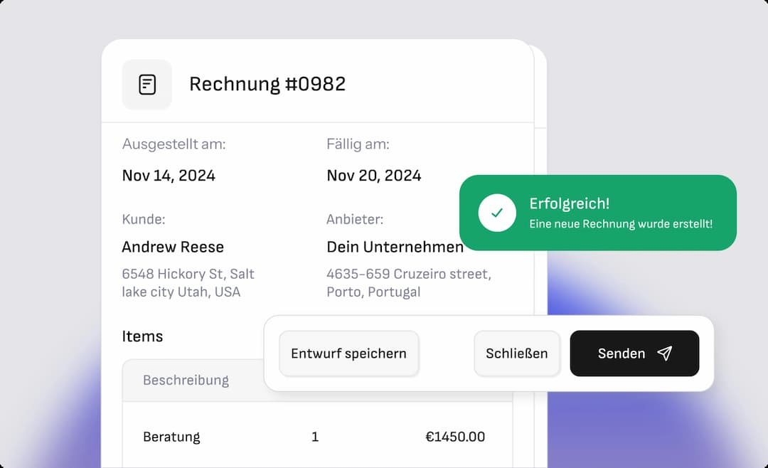 Erstelle und versende E-Rechnungen.