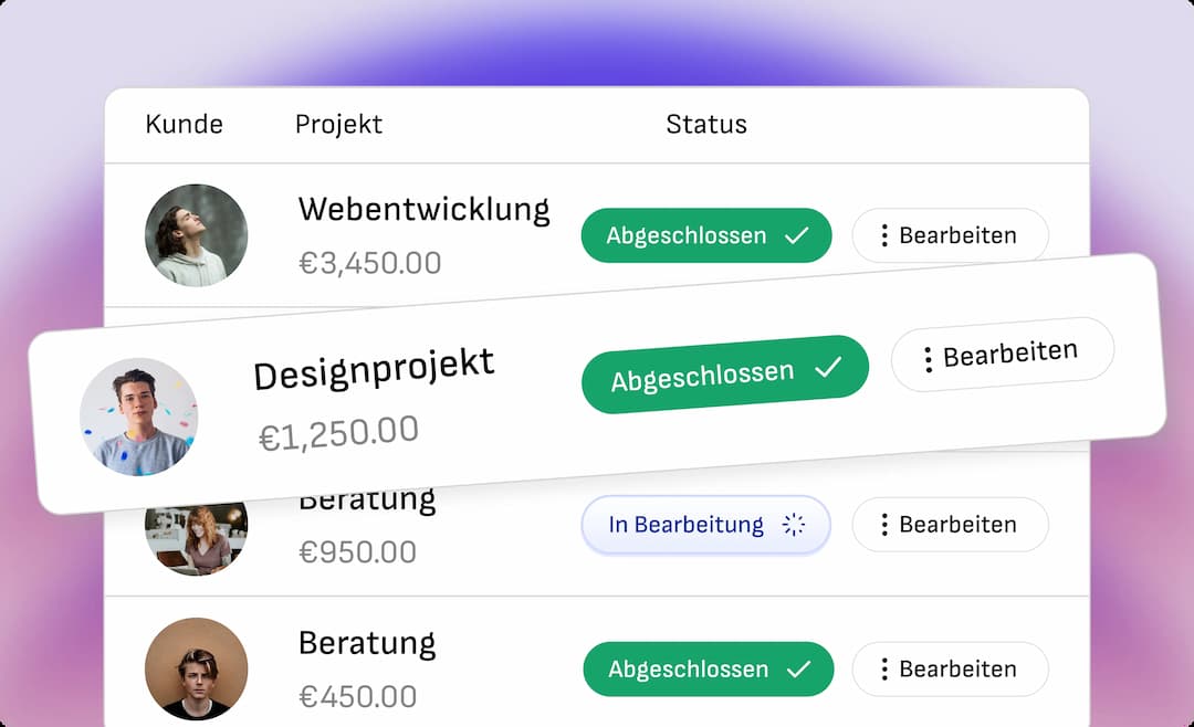 Verwalte Deine Projekte und Kunden.